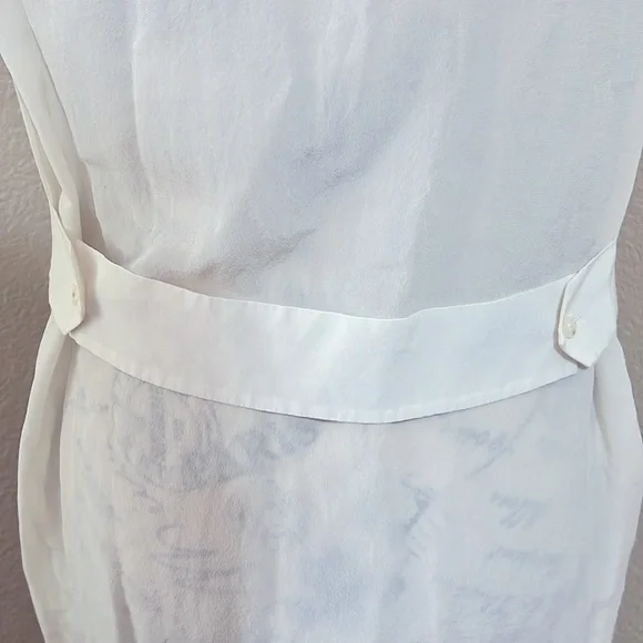 ALL SAINTS Sheer Ivory Silk Sleeveless Button Down Shirt Dress with pockets